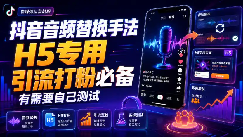 抖音音频替换手法H5专用，引流打粉必备，有需要自己测试-聚创源